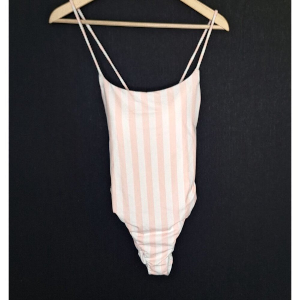 NWOT Victoria's Secret Striped One Piece Swimsuit Size L Laced Back Preppy